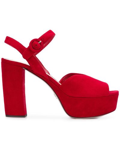 Prada 95 Suede Platform Sandals - Red
