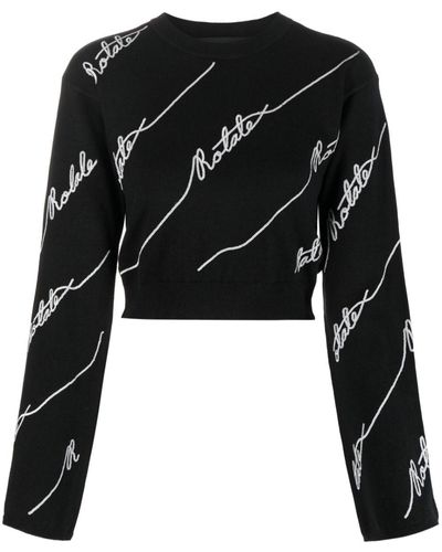 ROTATE BIRGER CHRISTENSEN Logo-embellished Cropped Sweater - Black