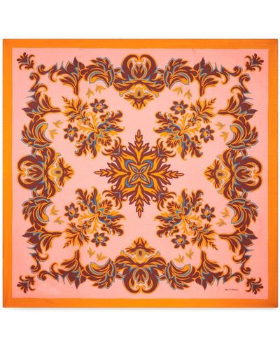 Etro Bouquet-print Silk Scarf - Orange