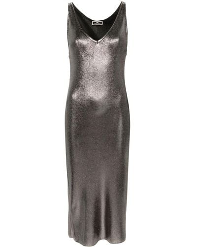 Elisabetta Franchi Sleeveless Laminated Midi Dress - Grey