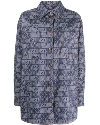 Moschino Chemise en jean à logo en jacquard - Bleu