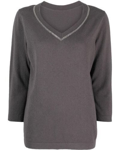 Fabiana Filippi Stripe-detail V-neck Sweatshirt - Gray