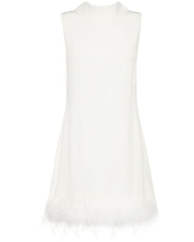 RIXO London Robe courte Candice bordée de plumes - Blanc