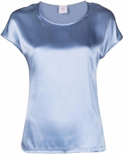 Eleventy Round Neck Short-sleeved Silk T-shirt - Blue