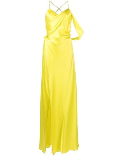 Michelle Mason V-neck Silk Dress - Yellow