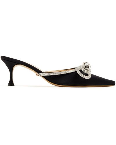 Mach & Mach Double Bow Crystal-embellished Satin Heeled Mules - Black