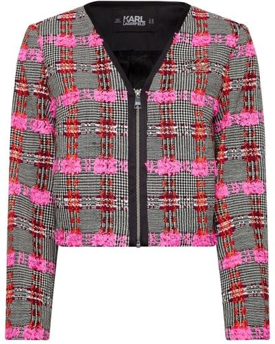 Karl Lagerfeld Tweed Cropped Jacket - Pink