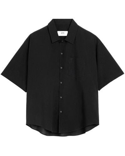 Ami Paris Ami De Coeur-embroidery Cotton Shirt - Black