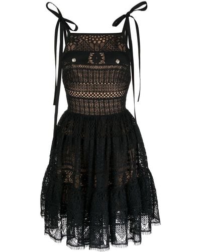 Elie Saab Macramé Flared Mini Dress - Black