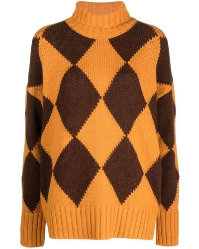 La DoubleJ Argyle Roll-neck Sweater - Orange