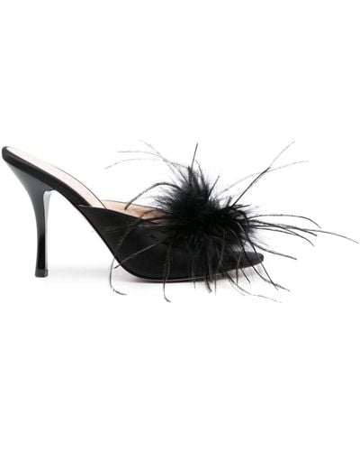 Pinko 95mm Feather-detail Mules - Black