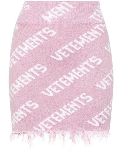 Vetements Logo-intarsia Lurex Miniskirt - Pink