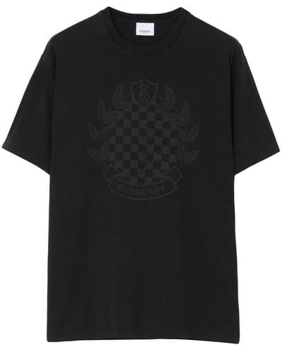 Burberry T-shirt Chequered Crest en coton - Noir