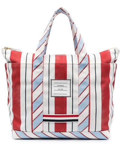 Thom Browne Signature Stripe-pattern Tote Bag - Red