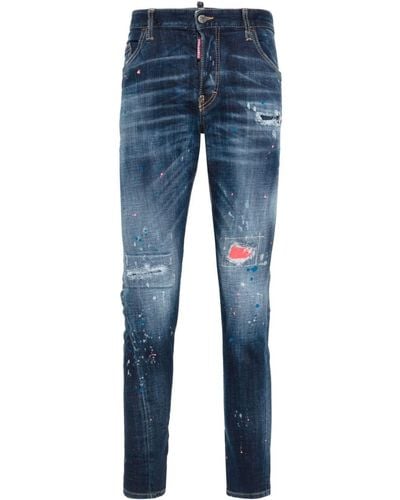 DSquared² Sexy Twist Straight Gerafelde Jeans - Blauw