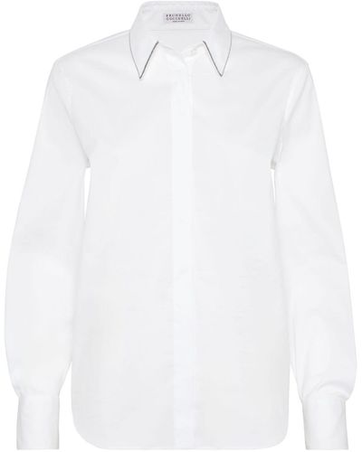 Brunello Cucinelli Collar-trim Long-sleeve Shirt - White