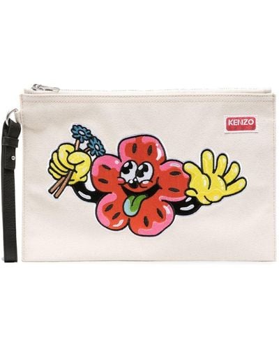 KENZO Motif-embroidered Clutch Bag - White