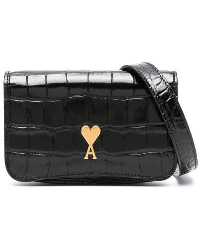 Ami Paris Crocodile-effect Leather Wallet - Black