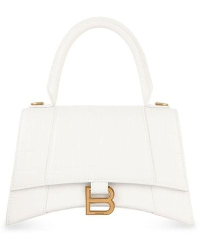 Balenciaga Kleine Hourglass Handtasche in Kroko-Optik - Weiß