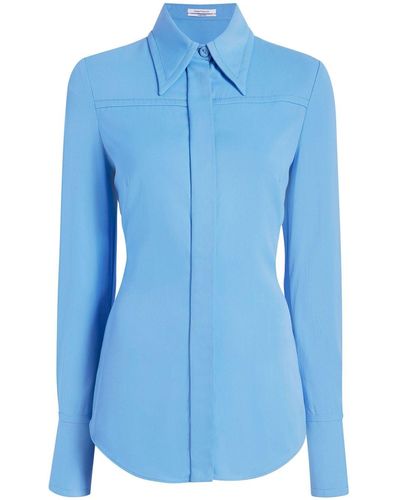 Another Tomorrow Blouse Met Afwerking - Blauw