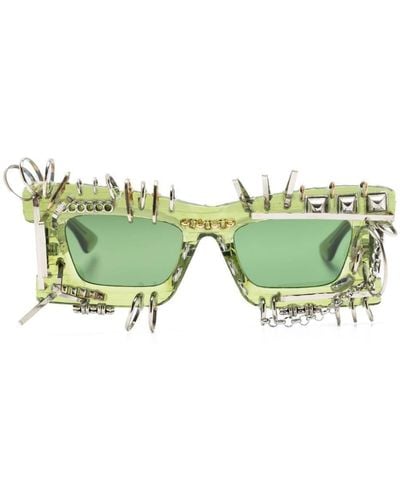 Kuboraum Eckige Sonnenbrille mit Piercing-Detail - Grün