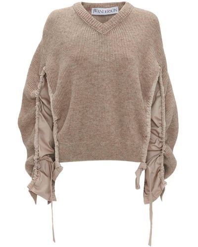 JW Anderson Panelled-sleeve Ribbed Jumper - Natural