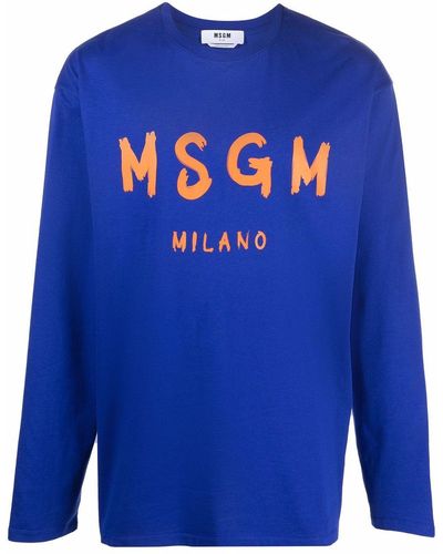 MSGM ロゴ ロングスリーブトップ - ブルー