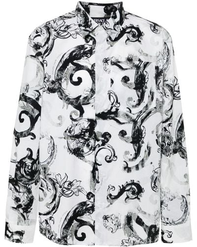 Versace Watercolor Barocco Cotton Shirt - Grey