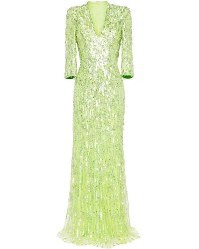 Jenny Packham Oscar Sequin-embellished Gown - Green