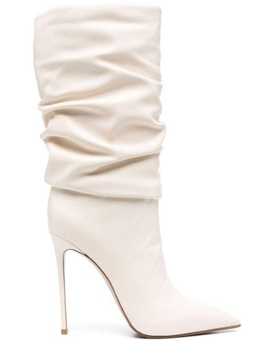 Le Silla 120mm Ruched Leather Boots - White