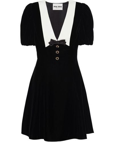 Miu Miu Robe courte en velours à manches courtes - Noir