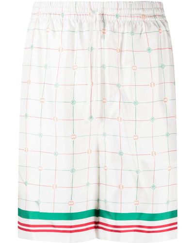 Casablancabrand Tennis Club Check-print Silk Shorts - Green