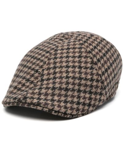 Tagliatore Donald Houndstooth Flat Cap - Grey