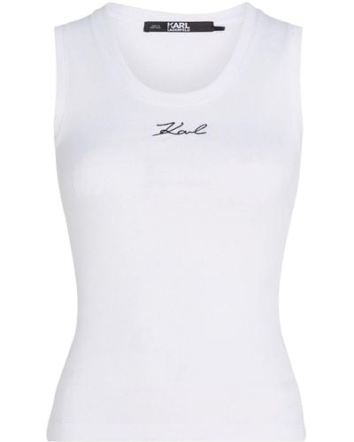 Karl Lagerfeld Logo-embroidered Ribbed Tank Top - White