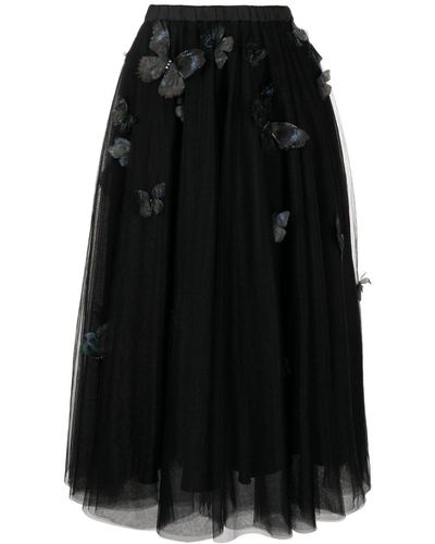 Cynthia Rowley Jupe mi-longue à appliques papillons - Noir