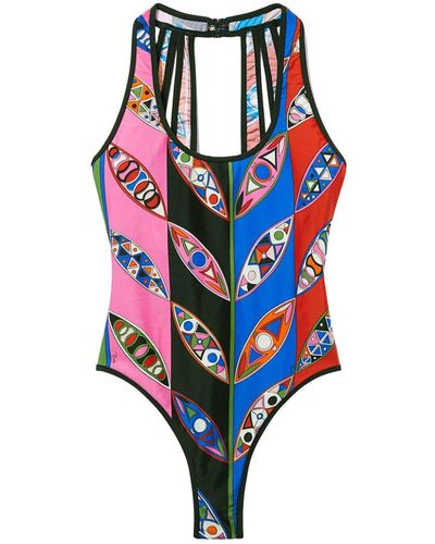 Emilio Pucci Abstract Print Open Back Swimsuit - Blue