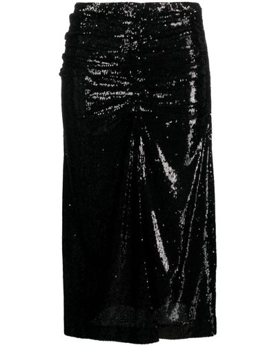 Maje Ruched Sequinned Midi Skirt - Black