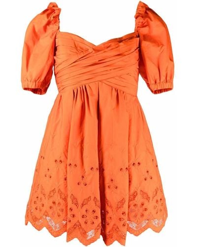 Self-Portrait Puff-sleeve Broderie Mini Dress - Orange