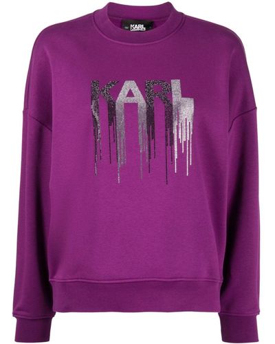Karl Lagerfeld Rhinestone-embelished Crew-neck Sweatshirt - Purple