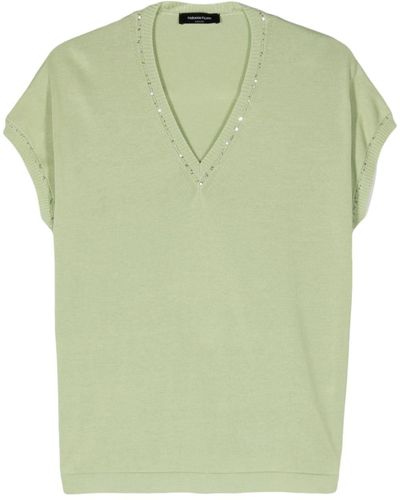 Fabiana Filippi Sequined-trim Short-sleeve Jumper - Green