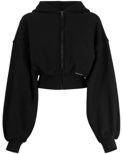 Alexander Wang Cropped Zipped Cotton-Jersey Hoodie - Black