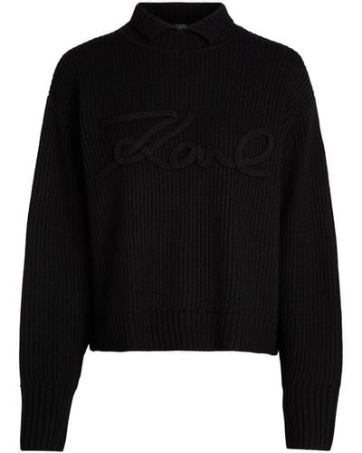 Karl Lagerfeld Logo-appliqué Knitted Sweater - Black