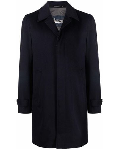 Herno Coat In Brushed Cashmere Wool - Blue