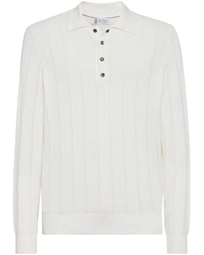 Brunello Cucinelli Poloshirt mit langen Ärmeln - Weiß