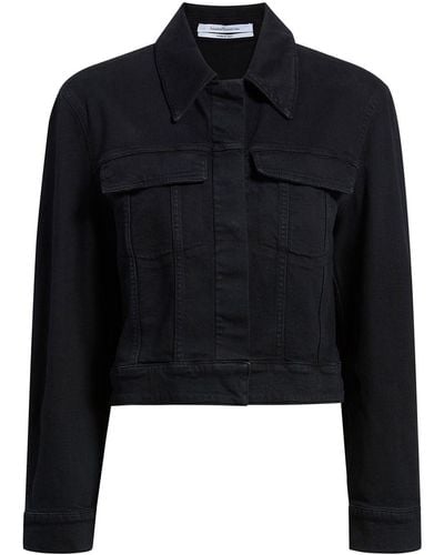 Another Tomorrow Cropped Organic-cotton Blend Denim Jacket - Black