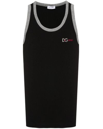 Dolce & Gabbana Logo-embroidered Cotton Tank Top - Black