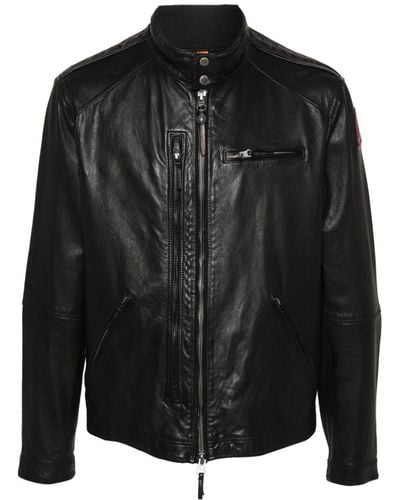 Parajumpers Justin Zip-up Leather Jacket - Black