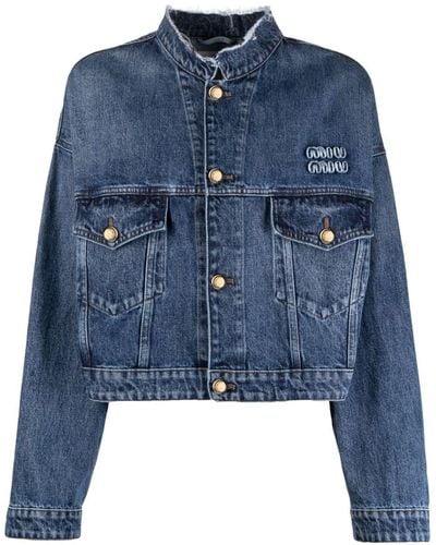 Miu Miu Veste en jean à coupe crop - Bleu