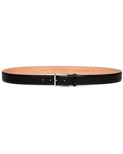 Santoni Interwoven Leather Belt - Black