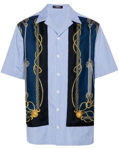 Versace Camisa a rayas con estampado Nautical - Azul